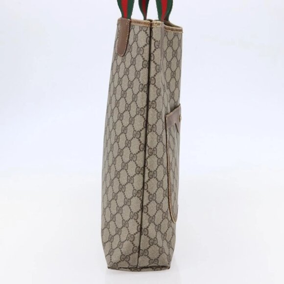 GUCCI GG Supreme Web Sherry Line Bag PVC Leather Beige - Picture 5 of 15